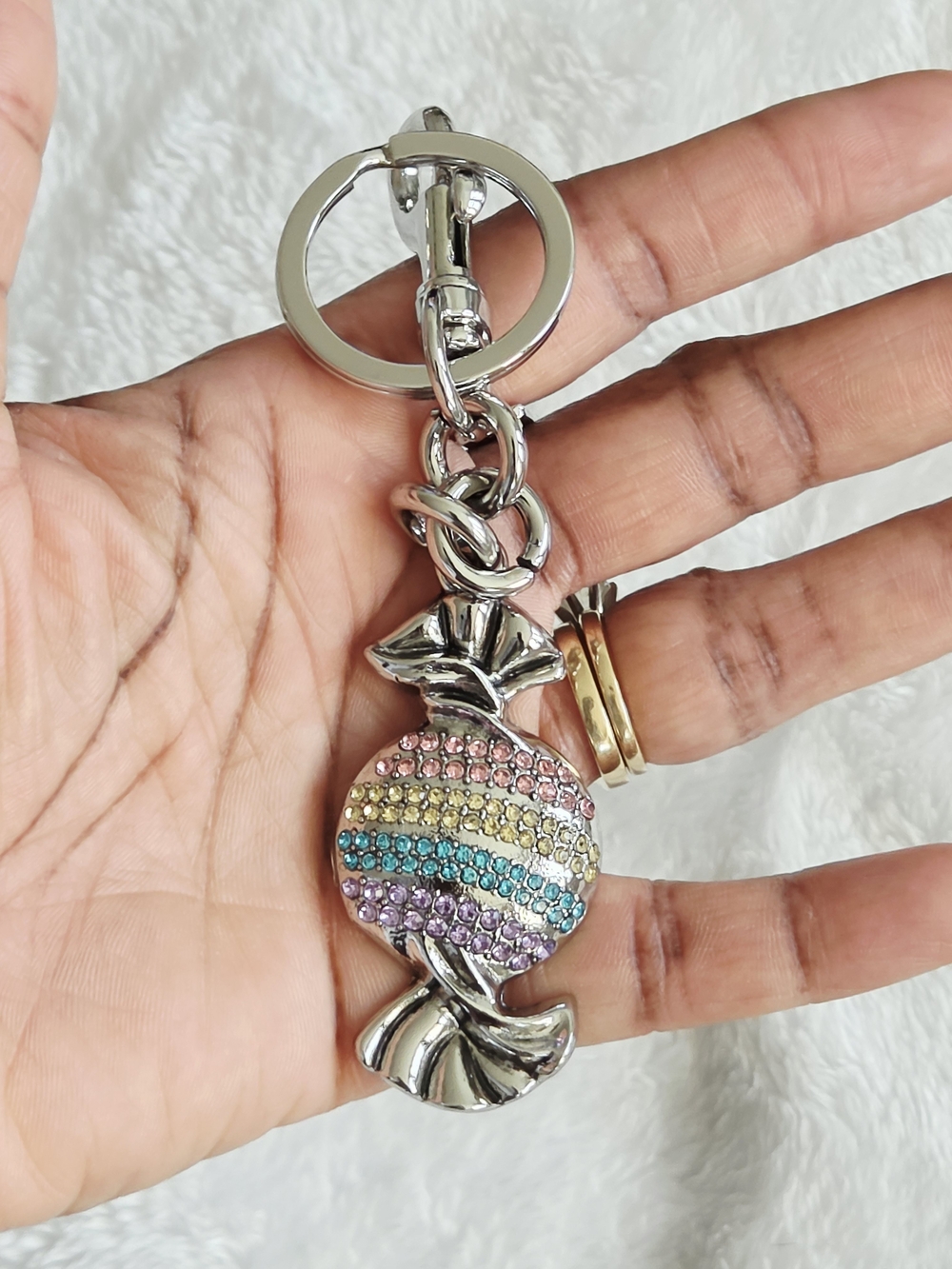 C Logo Silver Candy Keychain - Multicolor Rhinestones Bag Charm - Picture 5 of 5